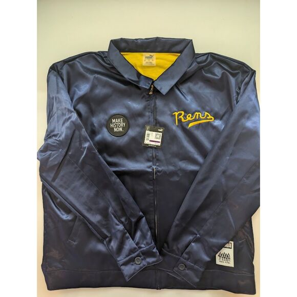 Puma x Black Fives Rens Harlem New York Satin Jacket XXL Navy Blue Gold NWT - Picture 1 of 8